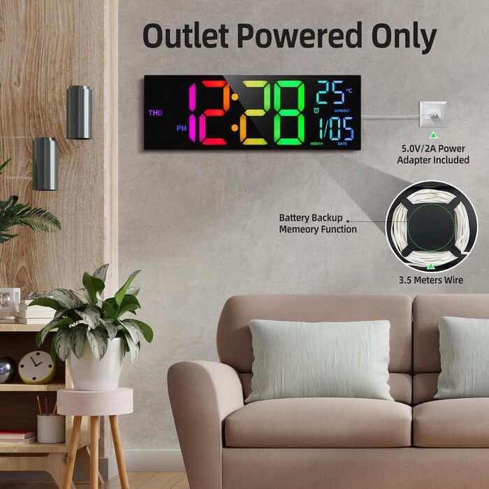 HAITANG Wall Clock Digital - 8 Colors Digital Wall Clock 16.2