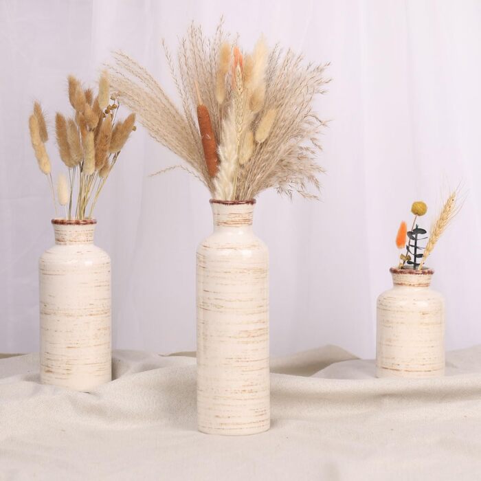 Набір керамічних ваз білого кольору – 3 шт., вази в стилі бохо, сучасний сільський інтер'єр, декор для вітальні, прихожої, полиці, каміна, полиці (Hp009)