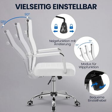Офісне крісло Yaheetech з підлокітниками, офісний комп'ютерний крісло для начальника, стілець для роботи з високою спинкою, білий, до 136 кг