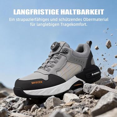 Чоловічі робочі черевики з металевим носком, легкі, дихаючі та міцні, з Clickers та захистом від проколів, неслизька підошва – робочі черевики для професій та будівництва (45 EU, Сірий)