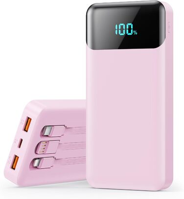 Портативний зарядний пристрій Power Bank 26800mAh з USB-C, PD 25W, QC4.0, LED дисплеєм, 5 виходами, сумісний з iPhone, Samsung, рожевий