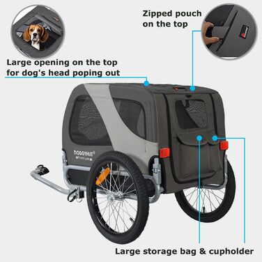 DOGGYHUT® Преміум велосипедний причіп для собак середнього розміру до 23 кг, складаний (сірий)