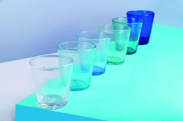 Villa d'Este Home Tivoli Cancun/Marea Set of 6 Water Glasses, 330 ml, made of hand-blown glass, with shades of blue