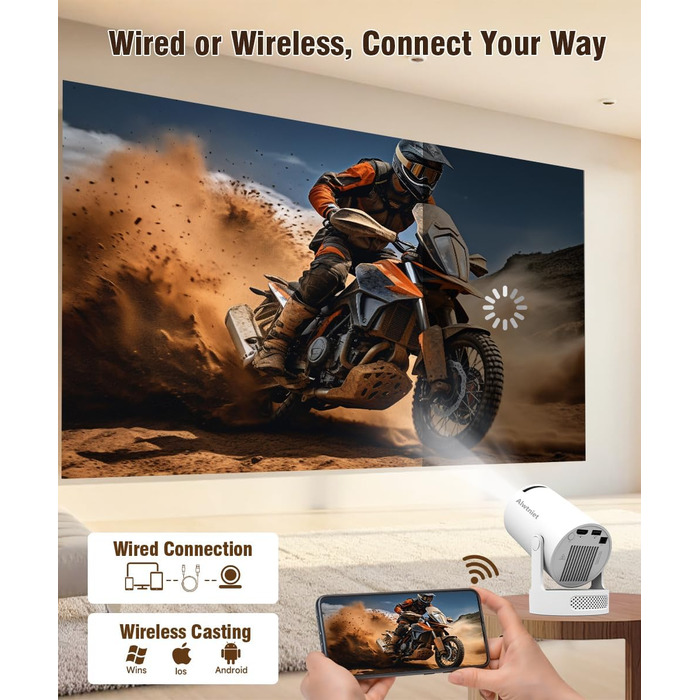 Проектор 4K Mini Android 11.0 5G WiFi 6 BT 5.0 з автокоррекцією трапецеїдальних спотворень та динаміком 5W. Підтримка 4K, 1080P Full HD, WiFi 6, Bluetooth 5.0, Android 11.0.