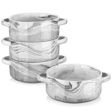 MALACASA Набір супових тарілок з ручками, 800 мл, порцеляна, 4 шт, серія Regular (сірий)