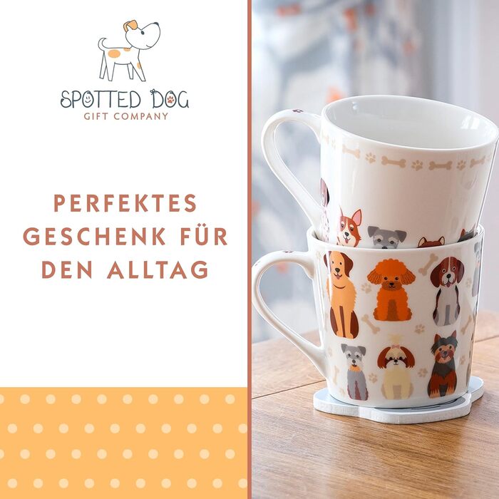 SPOTTED DOG GIFT COMPANY Coffee Mug with Dog Motif, Ceramic Mug Set, Cute Coffee Mugs, Dog Kitchen Accessories, Gifts for Dog Lovers, Dog Mom, 4 x 380ml