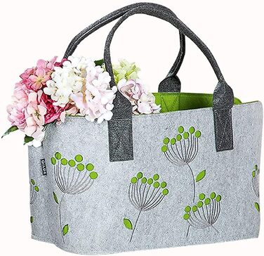 GILDE Felt Bag Dillblüte (Dill Flower), 41 cm, Shopping Bag/Wooden Bag/Beach Bag - tear-resistant & carries a lot of weight - safely cushions your purchases and has plenty of storage space (Light Grey)