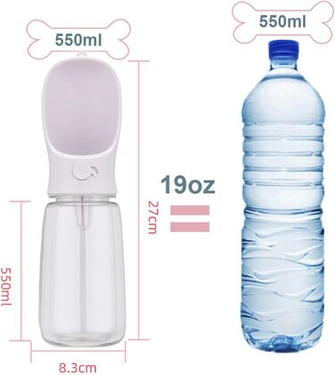 Турботрінка для собак на винос, портативна пляшка для води без BPA, дорожня миска для води для собак маленьких порід, водонепроникний диспенсер для води для домашніх тварин Outdoor (білий) Білий (550 мл + 100 г, білий)