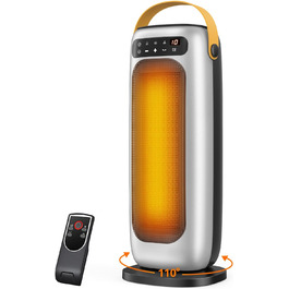 Електричний обігрівач PTC керамічний 1500W з пультом, 4 режими, осциляція 110°, таймер 1-10 год, захист від перегріву та перекидання. Компактний обігрівач для дому (сріблястий)