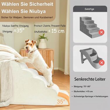 Сходи для собак Niubya, 62 см, 5 сходинок, для котів та собак, для літніх та поранених тварин, знімний чохол, щільна піна (Сірий)