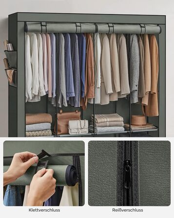 SONGMICS Closet, Wardrobe, 4 Hanging Shelves, with Shelves, 4 Side Pockets, Plenty of Space, for Bedroom, Living Room, RYG094B02 (45 x 170 x 167 cm, Sage Green)