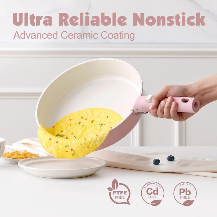 Набір каструль SENSARTE з керамічним покриттям, 17 предметів, рожевий, антипригарне, для всіх плит, безпечне, сумісне з духовкою