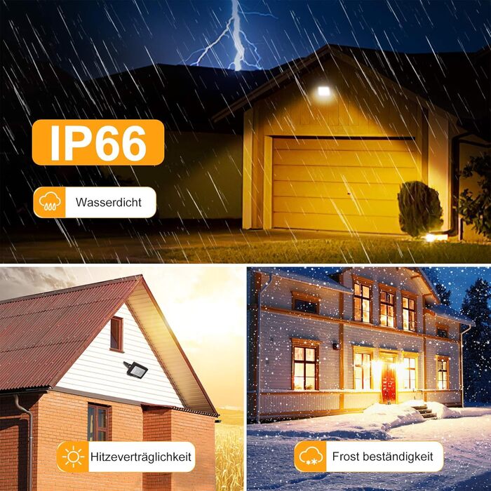 MEIKEE 60W LED Flood Light Outdoor 2700K Warm White 5200LM Super Bright LED Floodlight IP66 Waterproof Spotlight for Garden, Backyard, Driveway, Doors, Garage, Hallway 2 Pieces (15.0 Watt)