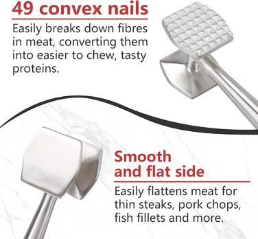 АКОЛАФЕ Fleischklopfer: М'ясорубка для відбивання м'яса з нержавіючої сталі, 26 см, подвійна сторона, для стейків, курки, свинини, реберець, антипригарне покриття, з отвором для підвішування, придатна для миття в посудомийній машині