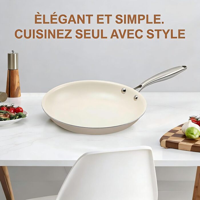 Пательня керамічна 24 см з антипригарним покриттям, індукція, духовка, посудомийна машина, алюміній, не містить PFAS, PFOA, PTFE