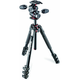 Штатив Manfrotto MT190XPRO4 з алюмінію з кутовою центральною колоною – 4-секційний штатив для DSLR та беззеркальних камер, Чорний/Антрацит (Алюмінієвий 4-секційний комплект з триподом)