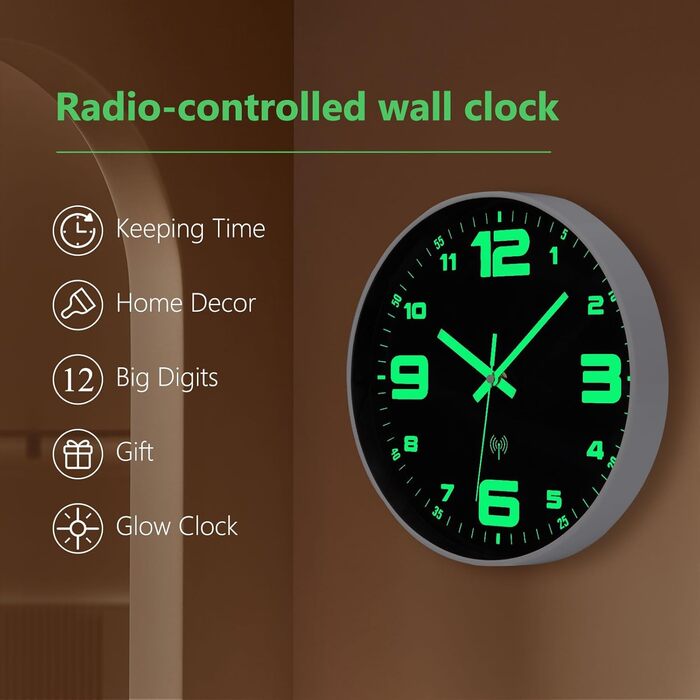 ACCSHINE Radiant Wall Clock Radio Clock Wall Clock No Ticking Sound Silent 30cm Quartz Modern Large Battery Wall Clock Easy to Read for Rooms Home Kitchen Bedroom Office School (Radiant Wall Clock)