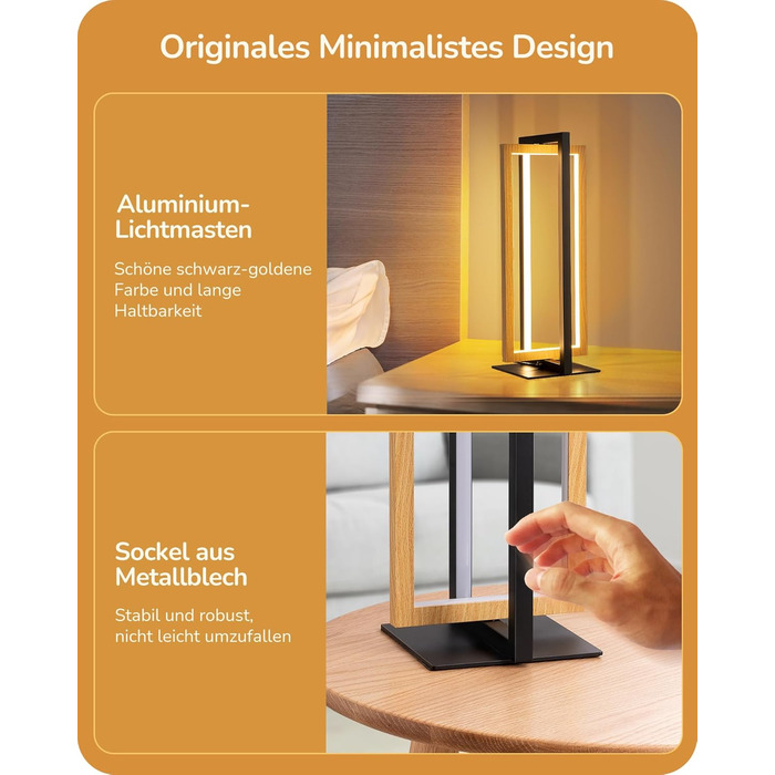 LED настільна лампа EDISHINE з дерева, торкання, димування, пам'ять, 3 кольори, 350 люмен, для вітальні, офісу, подарунок, сучасний стиль