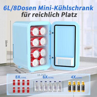 YASHE Mini Fridge - 6 Liter / 8 Can Portable Cooler - Thermoelectric - Blue
