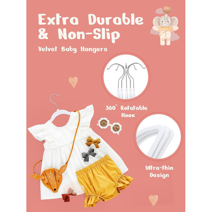 Набір дитячих вішалок для одягу House Day (30 шт.), 28 см, з оксамитовим покриттям, білі