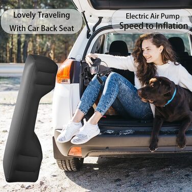 Надувний матрац для авто, чорний, з двома подушками та насосом. Підходить для кемпінгу, відпочинку та тематичних вечірок на природі. Чудовий подарунок друзям.