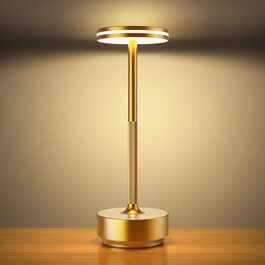 Настільна LED лампа Hapfish акумуляторна бездротова, диммована, 5000mAh, 3 режими світла, водонепроникна IP54 для вулиці, спальні, столу – Золота