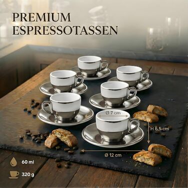 Набір з 6 еспресо-чашок з срібно-хромовим покриттям, італійський стиль, товсті стінки, важкі, 60 мл - подарунковий набір
