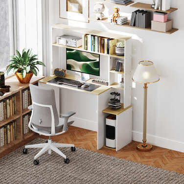 HOMCOM Desk 113 x 45 cm Computer Desk Office Desk with Open Shelves, CPU Stand, Steel Frame for Home Office, Bedroom Oak | Aosom