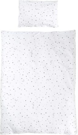 Комплект постільної білизни Roba для дитячого ліжечка 100 x 135 см - комплект постільної білизни для дівчаток та хлопчиків - ковдра та наволочка з бавовни для малюків та дітей - зірковий принт - білий (Сірий чарівний зірковий, 100x135 / 40x60 см)