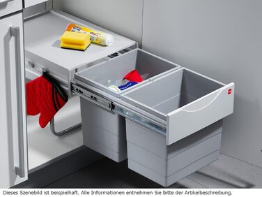 Система сортування сміття Hailo Raumspar-Tandem 2x18л для шаф від 40 см з розпашними дверцятами, світло-сірий