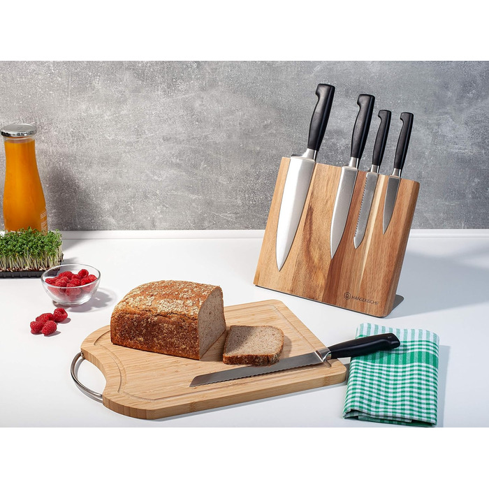 Hansekitchen Knife Holder Magnetic – Magnetic Knife Block Made of Acacia Wood, High-Quality Knife Board with Magnet, Magnetic Knife Holder without Knives - with Magnetic Strip (Brown)
