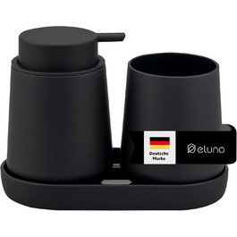 Набір аксесуарів для ванної кімнати Eluno Tesero, 3 шт. (дозатор мила, стакан, миска), чорний пластик