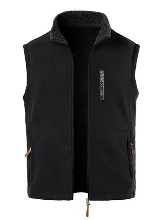 Чоловіча флісова жилетка з коміром-стійкою, для активного відпочинку, повсякденна тепла жилетка на зиму, без рукавів, з кишенями на блискавці, з плюшевою підкладкою, чорна, розмір S