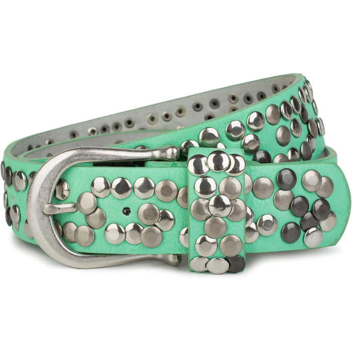 Жіночий ремінь styleBREAKER з заклепками, штучна шкіра, м'ятний колір, регульований (85 см)