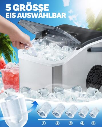 Машина для приготування льоду портативна, 15 кг/24 год, самоочисна, з лопаткою та кошиком, для дому та офісу, матеріал: акрилонітрил-бутадієн-стирол