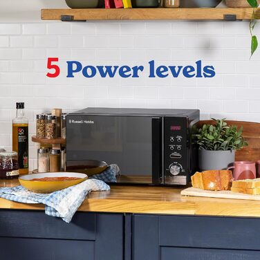 Мікрохвильова піч Russell Hobbs RHMM701B, 17 л, 700 Вт, чорна, з 5 рівнями потужності, таймером, функцією розморожування та легкою очисткою