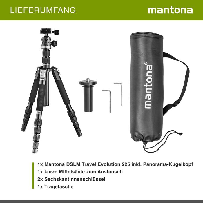 Штатив Mantona DSLM Travel Evolution 2252-RA: компактний, надійний, до 8 кг, з кульковою головкою