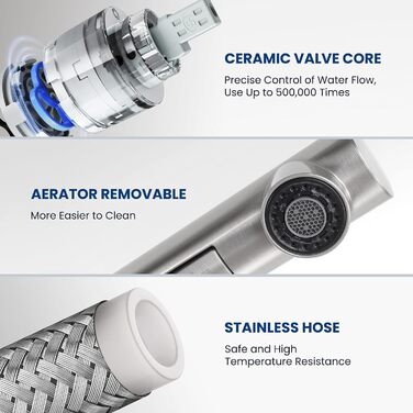 Змішувач кухонний висувний CECIPA з донним виливом, нержавіюча сталь, 2 режими, 360° оберт, високий тиск