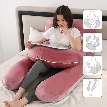 Подушка для вагітних Caliyo 2 шт. U-подібної форми, для сну на боці, з чохлом, велика подушка для годування, подушка для вагітності та комфортна подушка для дорослих (Сірий, Кристал-велюр) U-подібний двочастинний комплект