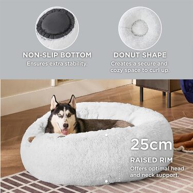 Ліжко для котів і собак BEDSURE, кругле, плюшеве, м'яке, пране, 80 см, світло-сіре, спальне місце для домашніх тварин