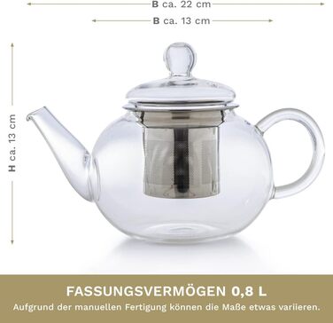Скляна чайник Creano 1,2л з підставкою, 3-х частинна чайник з нержавіючою сталею та скляною кришкою, для листового чаю, без крапель (800мл)