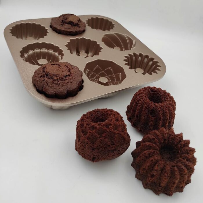 Форма для випікання 9 міні-кексів Bundt Patisse, алюмінієва, золота, 24x24x4,5 см