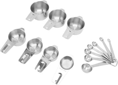 HUONIU 14-Piece Stainless Steel Measuring Cups and Spoons Set, Kitchen Utensils