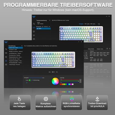 Ігрова механічна клавіатура AULA F99 бездротова, QWERTZ, BT5.0/2.4G/USB-C, Gasket Structure, Hot Swap, RGB, PBT клавіші, 8000mAh, Creamy Sound, 95% механічна (білий сірий)