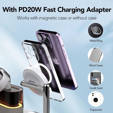 Багатофункціональна бездротова зарядка 5 в 1 з годинником для Apple iPhone, Apple Watch, AirPods (біла)