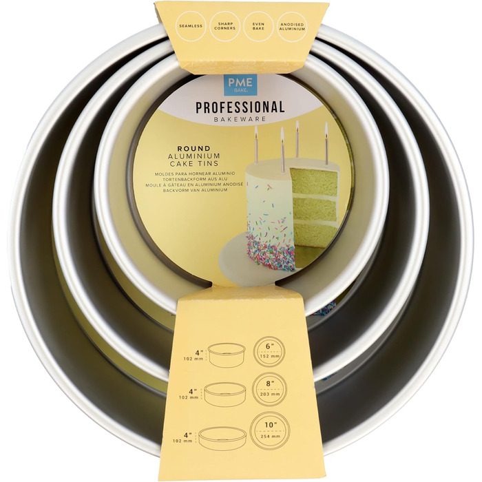 Форми для випічки PME, набір 3 шт, діаметр 15, 20, 25 см, глибина 10 см, сріблясті