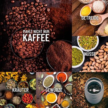 Електрична кавомолка Lauben Grinder 200ST: нержавіюча сталь, 200 Вт, для кави та спецій, з функцією ударного подрібнення, об'єм 50 г