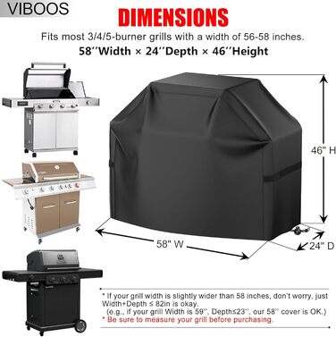 Чохол для гриля VIBOOS 147 см, водонепроникний, стійкий до УФ, для газового гриля Weber, Char-Broil, Nexgrill та інших