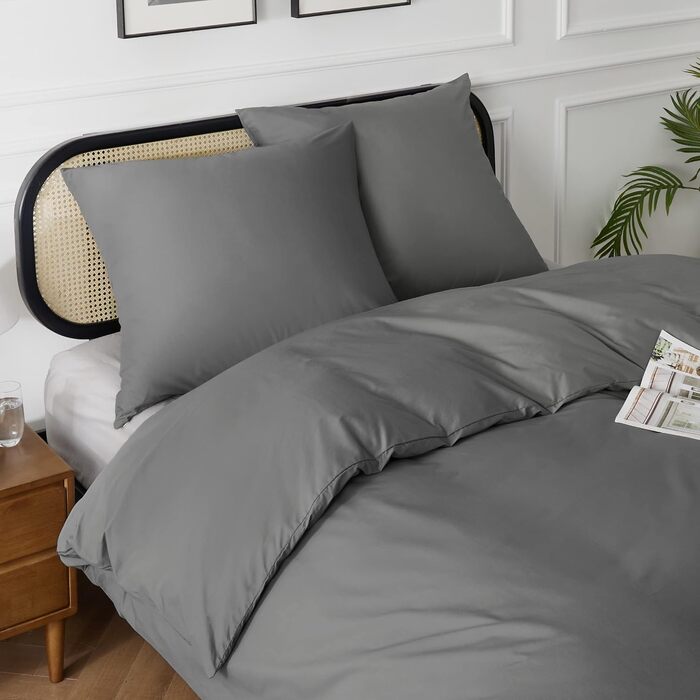 Комплект постільної білизни BEDSURE 135x200 з бавовни (4 частини) - сірий, з ремінцем, Oeko-Tex, з двома наволочками 80x80 см