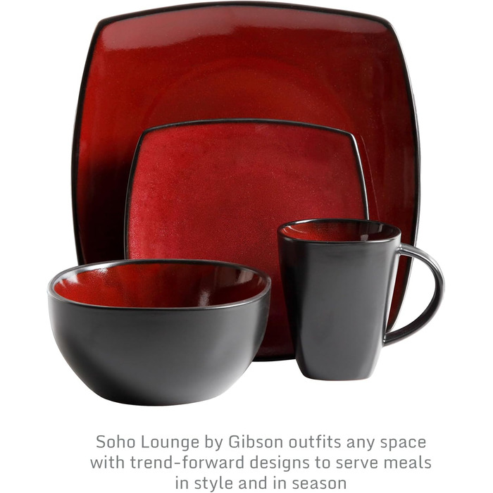 Сервіз для 4 осіб Gibson Soho Lounge Reactive Glaze (16 предметів) - Червоний, Steinzeug